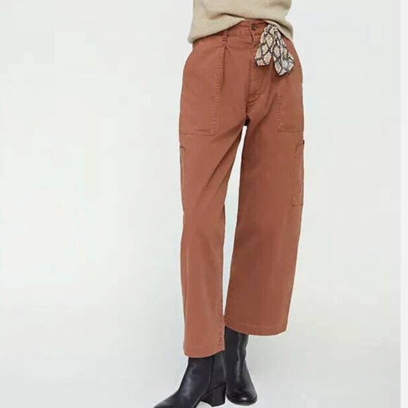 Agolde Mari Oversized Utility Pant Brown Orange Cargo Barrel Pants Baggy Size 26 - Picture 2 of 12